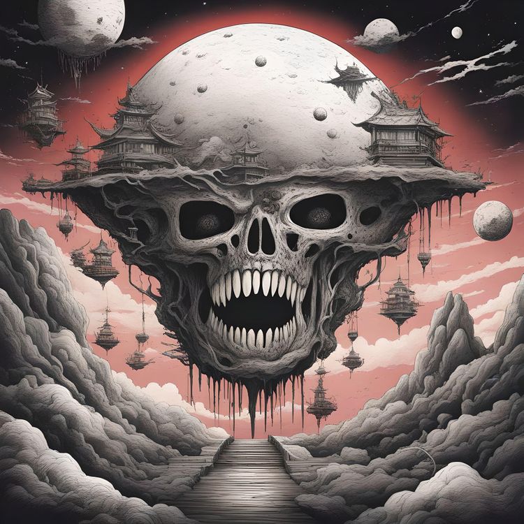 Japanese Ink Drawing, Ink Dripping Drawing, horror-themed space-themed Surrealism, (cartoon style), concept art surreal, anatomy, anatomical drawings, human body, fantastical organs, space demon, sharp teeth, wide grimace, masterpiece, best quality, highly detailed, sharp focus, dynamic lighting, vivid colors, texture detail, particle effects, storytelling elements, narrative flair, 16k, UE5, HDR, subject-background isolation . digital artwork, illustrative, painterly, matte painting,