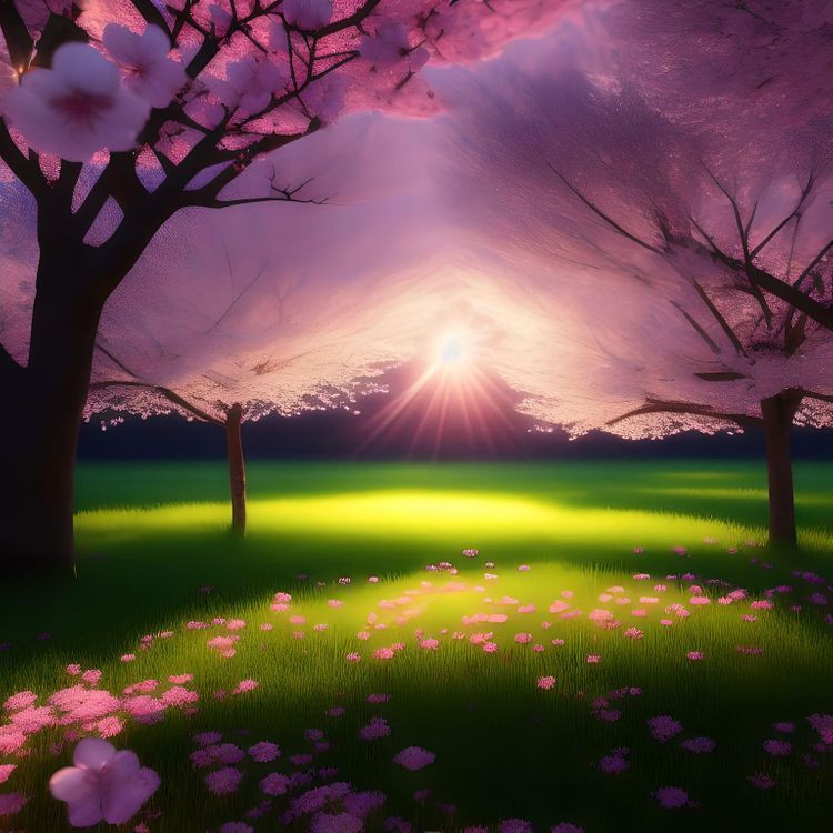 nature, cherry blossom, flowers, volumetric lighting, soft lighting, light particles,