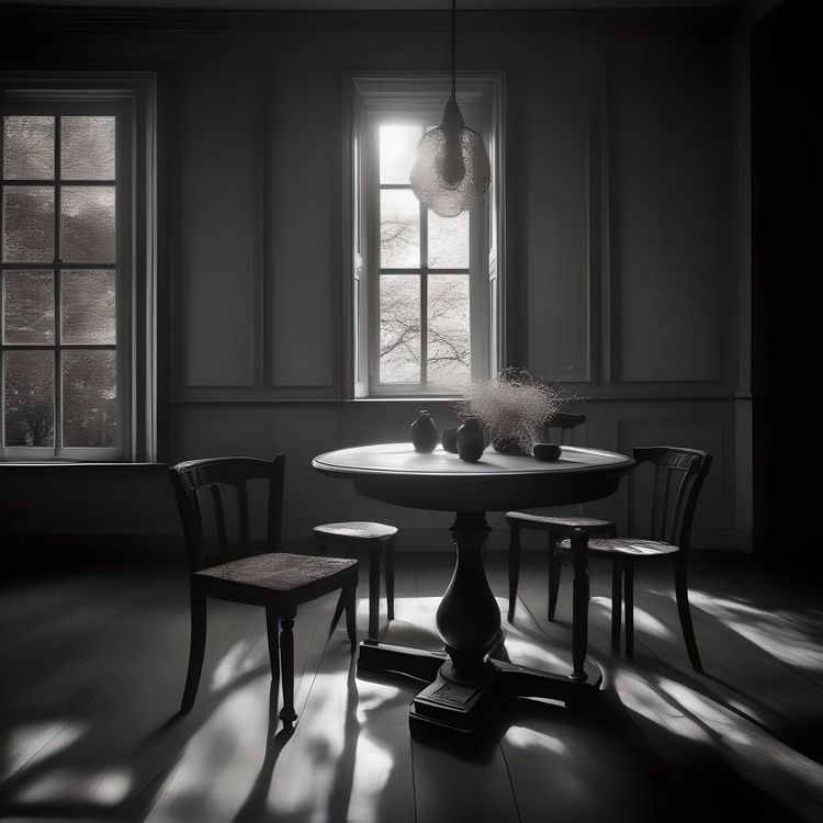 Capture the ethereal dance of light and shadow in a stunning monochromatic photograph with selective color details, revealing the hidden poetry of everyday objects.
