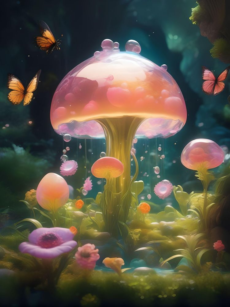 Envision a whimsical fantasy world where a colossal, cute, blushed, and irresistibly translucent transparent ethereal very Happy Summer flowers and sunlight slime takes center stage. Picture the slime with a mischievous charm, its surface reflecting a soft glow. Amidst its translucent body, an unexpected sight catches the eye  Butterflies suspended within its stomach. This charming and slightly perplexing scene invites you to explore the magical and endearing mysteries of this fantastical realm, where even the most mundane objects take on a delightful and surreal twist within the embrace of the giant, lovable slime.
very detailed, hd, RAW photograph, masterpiece, top quality, best quality, official art,highest detailed, atmospheric lighting, cinematic composition, complex multiple subjects, 4k HDR, vibrant, highly detailed, Leica Q2 with Summilux 35mm f/1.2 ASPH, Ultra High Resolution, wallpaper, 8K, Rich texture details, hyper detailed, detailed eyes, detailed background, dramatic angle, epic composition, high quality , (8k, RAW photo, highest quality), hyperrealistic,