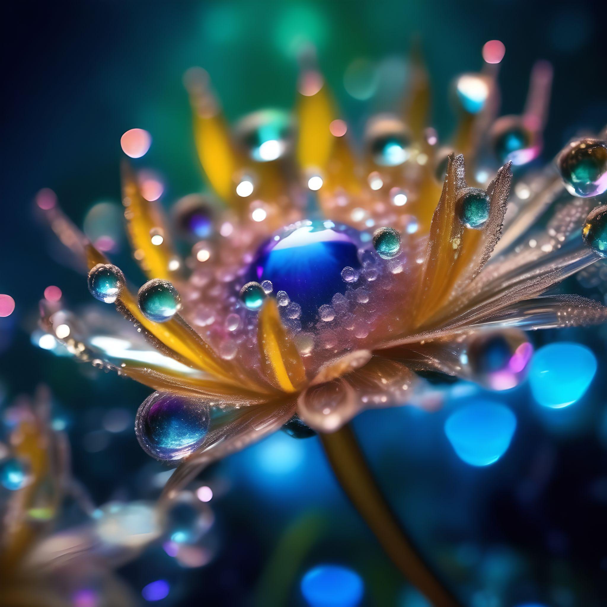 Macro photo sparkling magical fantasy glass flower dewdrop on Fotor