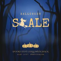 sales, promotion, discount, Blue Illustrated Witch Halloween Invitation Instagram Post Template