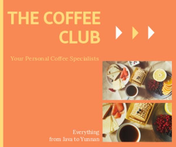 food, drink, cafe, Orange Coffee Club Poster  Medium Rectangle Template