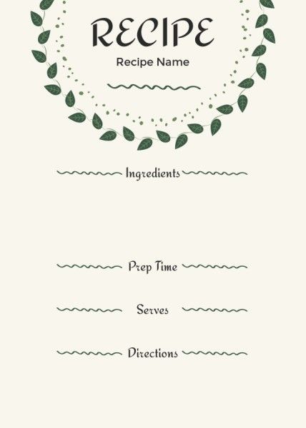  designer,  designers,  graphic design, Simple Green Leaves Circle Recipe Card Template