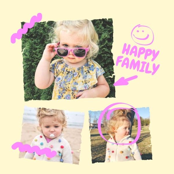baby, kid, kids, Yellow And Pink Graffiti Collage Photo Collage (Square) Template