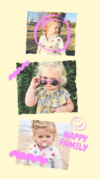 baby, kid, kids, Yellow And Pink Graffiti Collage Photo Collage 9:16 Template