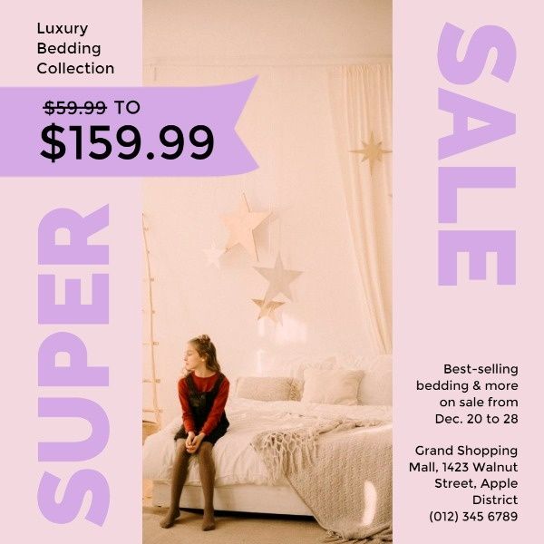 celebration, event, occasion, Pink And Yellow Bedding Sale Instagram Post Template