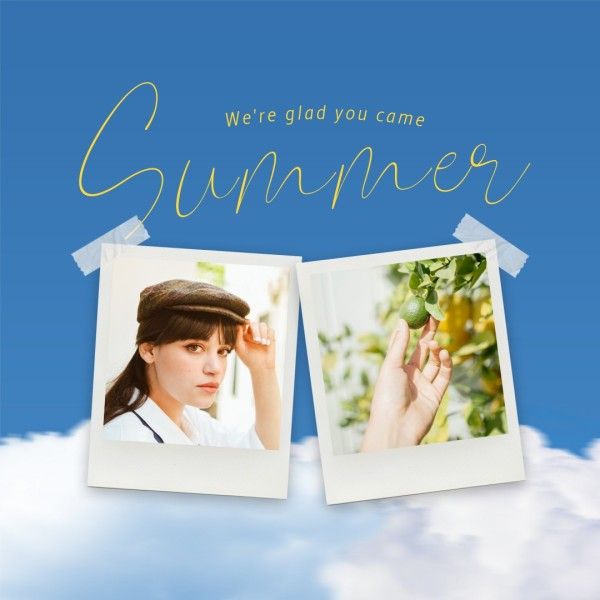 polaroid, greeting, organic, Blue Sky Background Summer Photo Collage Instagram Post Template