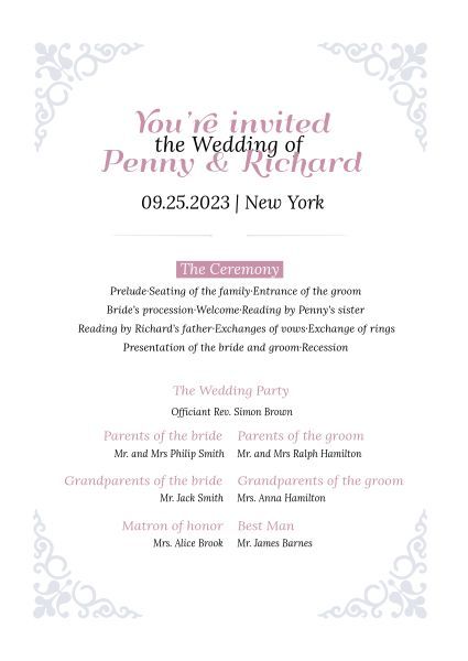 parties, party, event, White Wedding Program Invitation Template