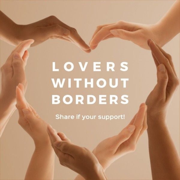 heart, hands, multiracial, Love Without Borders Instagram Post Template