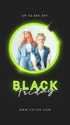 discount, promotion, modern, Black Green Neon Black Friday Fashion Sale Instagram Story Template