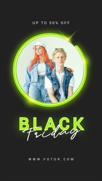 discount, promotion, modern, Black Green Neon Black Friday Fashion Sale Instagram Story Template