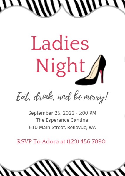 White Zebra Ladies Night Invitation Invitation