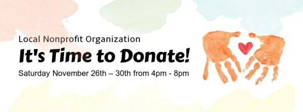 donate, community, activity, Soft Yellow Watercolor Donation Party Event Facebook Cover Template