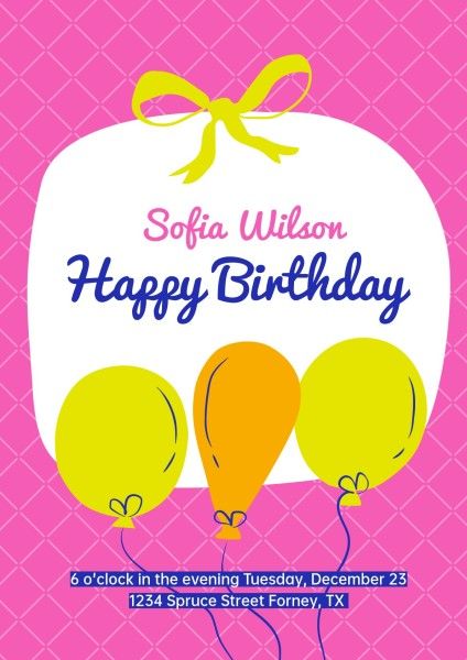 balloon, celebration, blessing, Pink Happy Birthday Poster Template