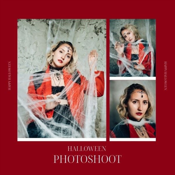 woman, simple, holiday, Red Halloween Costume Photoshoot Photo Collage (Square) Template