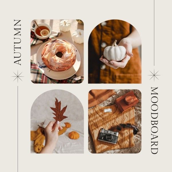 fall, season, life, Beige Aesthetic Autumn Moodboard Photo Collage Instagram Post Template