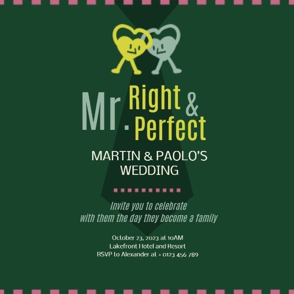 lgbt, lesbian, gay, Mr. Right And Mr. Perfect Wedding Invitation Instagram Post Template