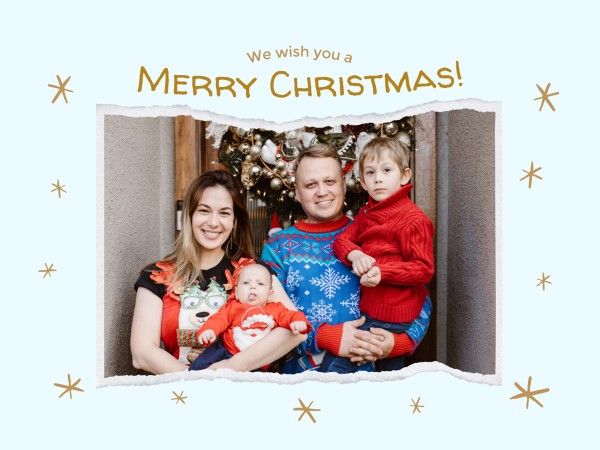 holiday, celebration, greeting, Blue Family Photo Merry Christmas Card Template