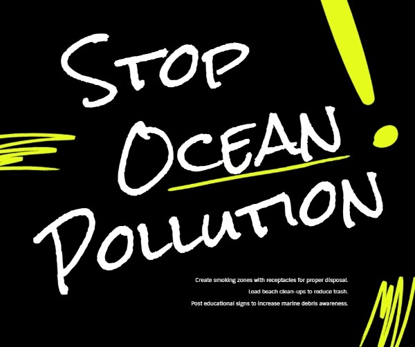 Stop Ocean Pollution With Black Background  Facebook Post