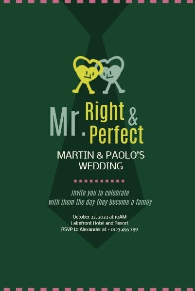parties, party, event, Mr. Right And Mr. Perfect Wedding Invitation Pinterest Post Template