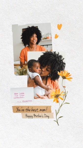 mothers day, mother day, greeting, Greyish Dried Flowers Happy Mother's Day Photo Collage Instagram Story Template