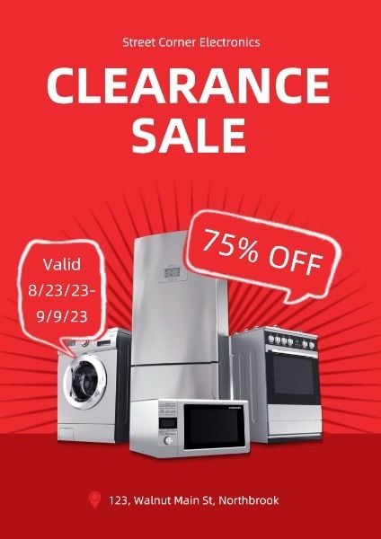 electronics, promotion, discount, Red Appliance Clearance Sale Poster Template