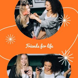happy, girl, woman, Orange Friends For Life Photo Collage (Square) Template
