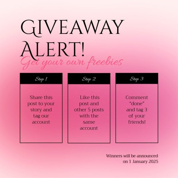 Pink Giveaway Alert Steps Instagram帖子