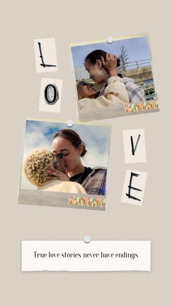 love, lover, couple, Beige Paper Polaroid Collage Photo Collage 9:16 Template