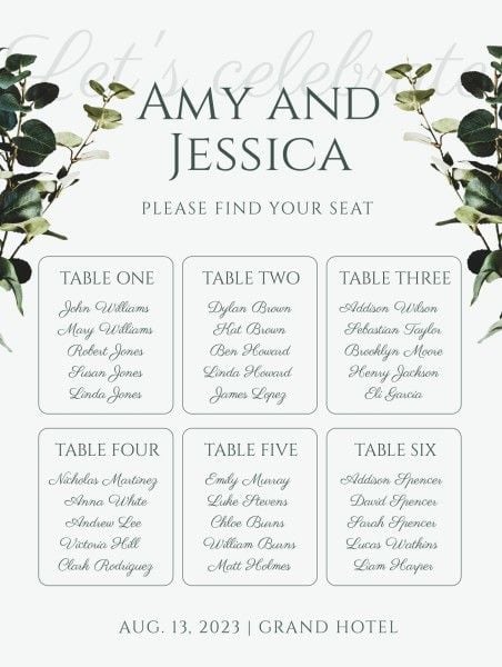 party, gathering, people, Green Leaves Seating Chart Template