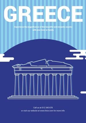 Blue Greece Ancient Temple Travel Poster