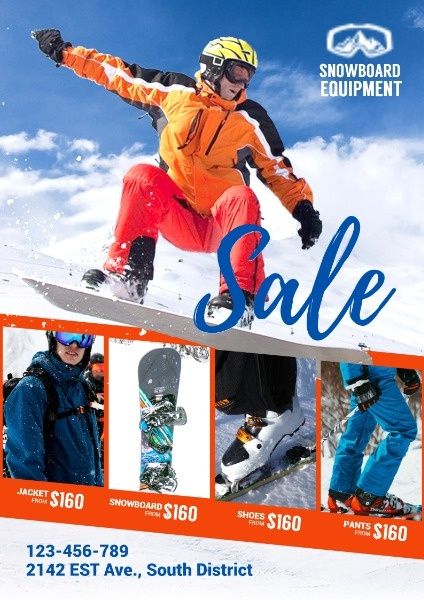 equipment, snowboards, snow, Skiing Sports Gear Sale Poster Template