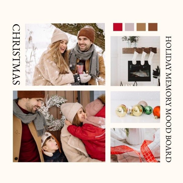 celebration, modern, simple, Beige Winter Holiday Christmas Moodboard Photo Collage (Square) Template
