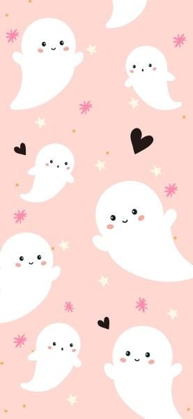 lock screen, holiday, home screen, Pink Cartoon Halloween Cute Ghosts Phone Wallpaper Template