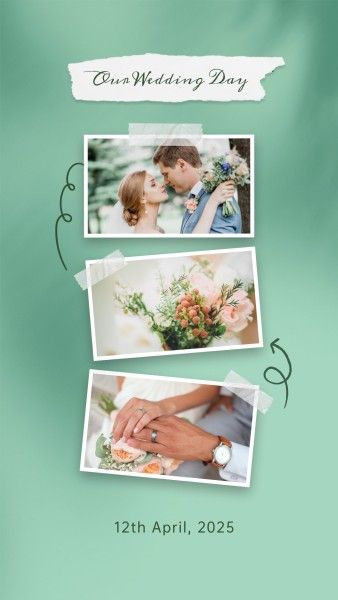 marriage, love, couple, Green Shadow Scrapbook Wedding Collage Photo Collage 9:16 Template
