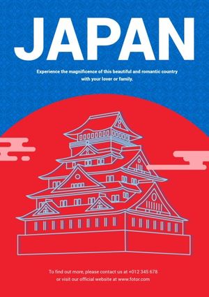 红色日本度假旅行 英文海报