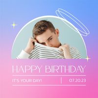 birthday, greeting, celebration, Pink And Blue Gradient Fandom Photo Instagram Post Template
