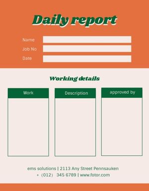 work report, task, blank, Orange Retro Work Daily Report Template