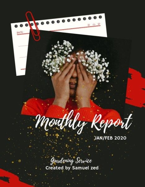 designer,  designers,  graphic design, Black Floral Flower And Woman Monthly Report Template