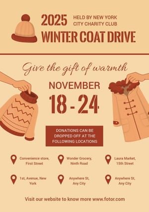 donated clothes, activities, clothes, Winter Coat Drive Poster Template