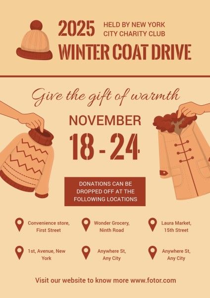 donated clothes, activities, clothes, Winter Coat Drive Poster Template