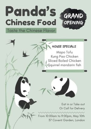restaurants, china style, plants, Panda Chinese Food Restaurant Poster Template