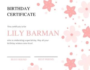 ceritificate, happiness, friends, Pink Flower Birthday Certificate Template