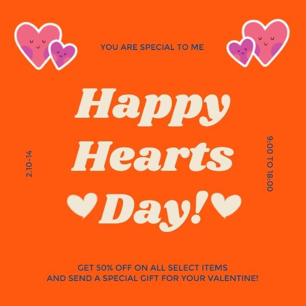 love, valentines day, valentine, Orange Happy Hearts Day Instagram Post Template