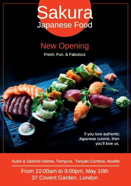 japanese cuisine, dining, opening, Japanese Restaurant Opened Poster Template