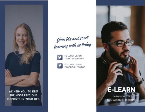 business,  promotion,  sale, Dark Blue E-learning Platform Brochure Template