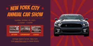 event, vehicle, exhibition, Red Annual Car Show Twitter Post Template