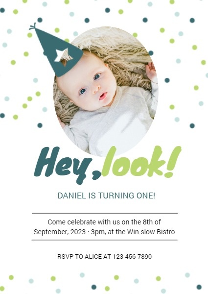 Green Cute Baby Christening Birthday Invitation Invitation