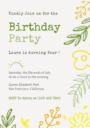 happy birthday, party, events, Simple Leaves Birthday Celebration Invitation Template